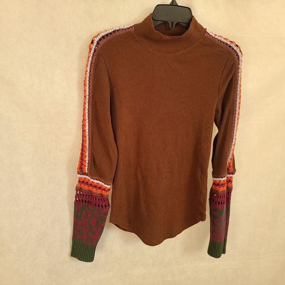 🔥🍁Free People brown Boho Thermal top - Picture 2 of 3
